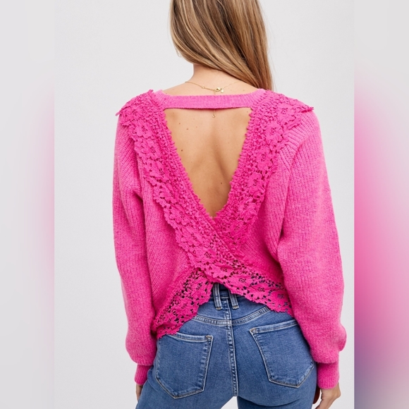 #14353 🩷 🛑S,L NEW! CHIC SEXY BOHO Crochet Lace Cross Back Pullover - Picture 6 of 15